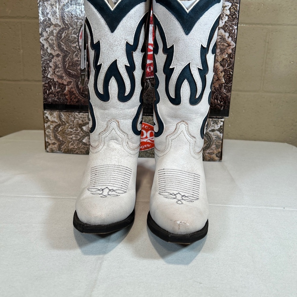 Laredo Western Boots White & Green Distressed Snip Toe Block Heel - Picture 7 of 9